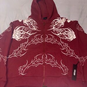 Stylish Red Graphic Zip-Up Hoodie